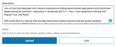 Form to add the experience description in LinkedIn